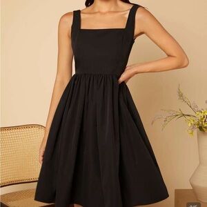 SHEIN Black Square-Neck Midi Fit & Flare Dress